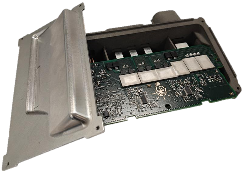 Opened edge electronic module showing its circuit board
